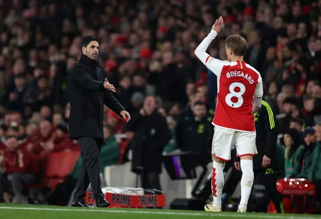 Arteta e Odegaard no Arsenal. Foto: Richard Heathcote/Getty Images