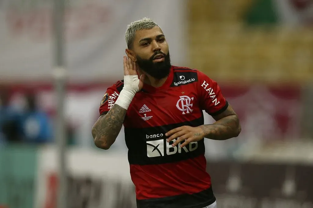 Gabigol celebrando gol pelo Flamengo. (Photo by Wagner Meier/Getty Images)