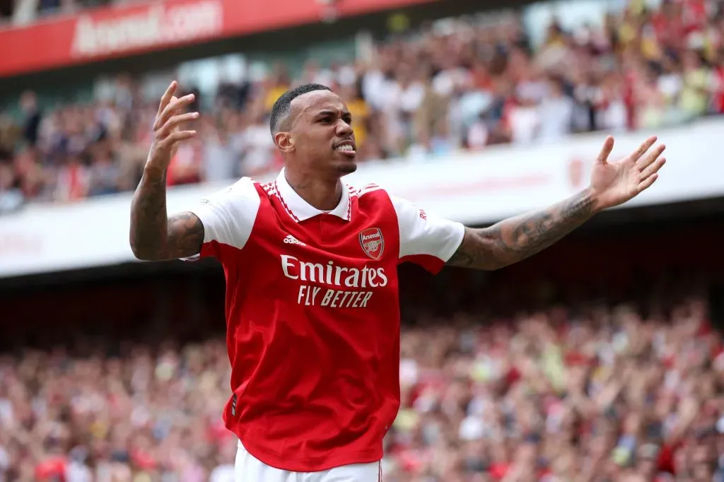 LONDON, ENGLAND – MAY 22: Gabriel Magalhaes of Arsenal celebrates after scoring their team’s fourth goal during the Premier League match between Arsenal and Everton at Emirates Stadium on May 22, 2022 in London, England. (Photo by Marc Atkins/Getty Images)
