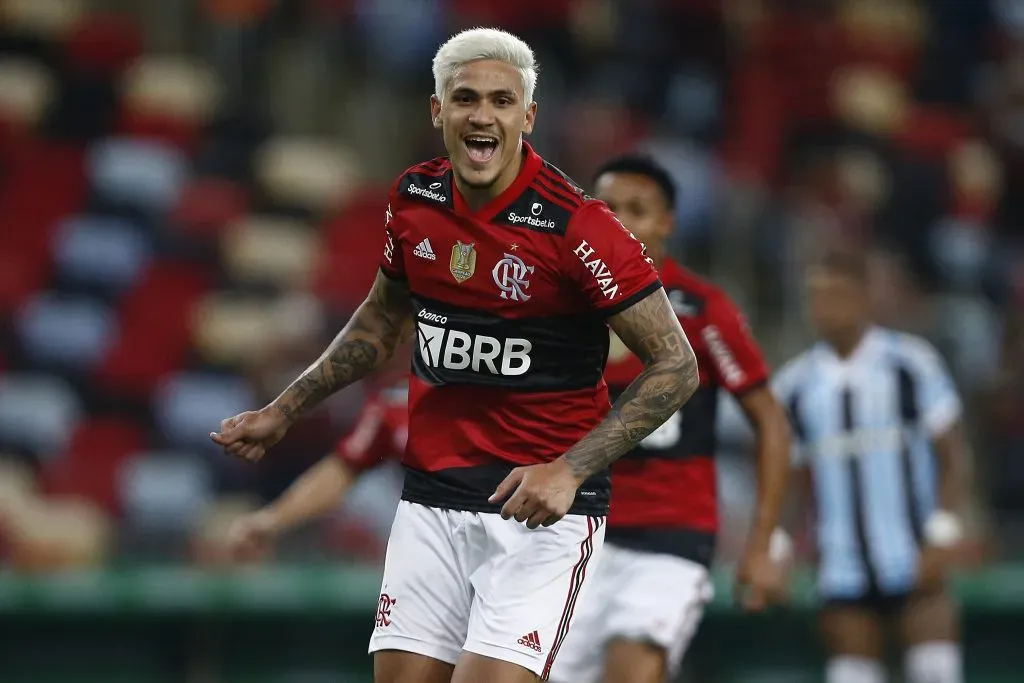 Pedro celebrando gol pelo Flamengo. (Photo by Wagner Meier/Getty Images)