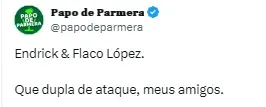 Torcida do Palmeiras comenta sobre Endrick e Flaco