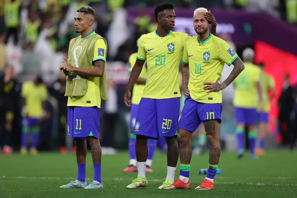 Raphinha, Vinicius Junior and Neymar of Brazil. (Photo by Michael Steele/Getty Images)
