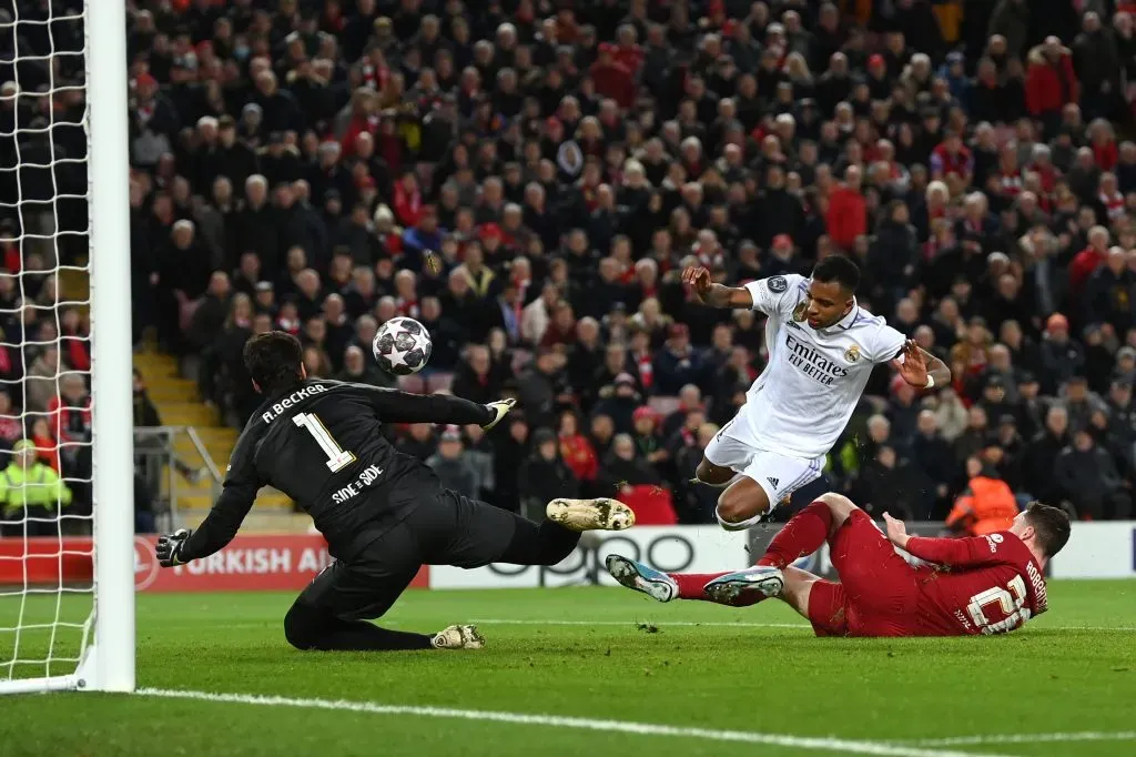 Rodrygo vs Liverpool. (Photo by Michael Regan/Getty Images)