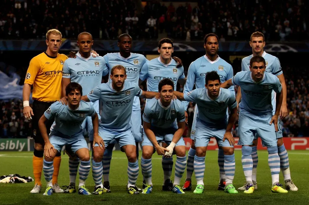 Time do Manchester City na UEFA Champions League de 2011-12, primeira participação do clube no novo formato do torneio. (Photo by Scott Heavey/Getty Images)