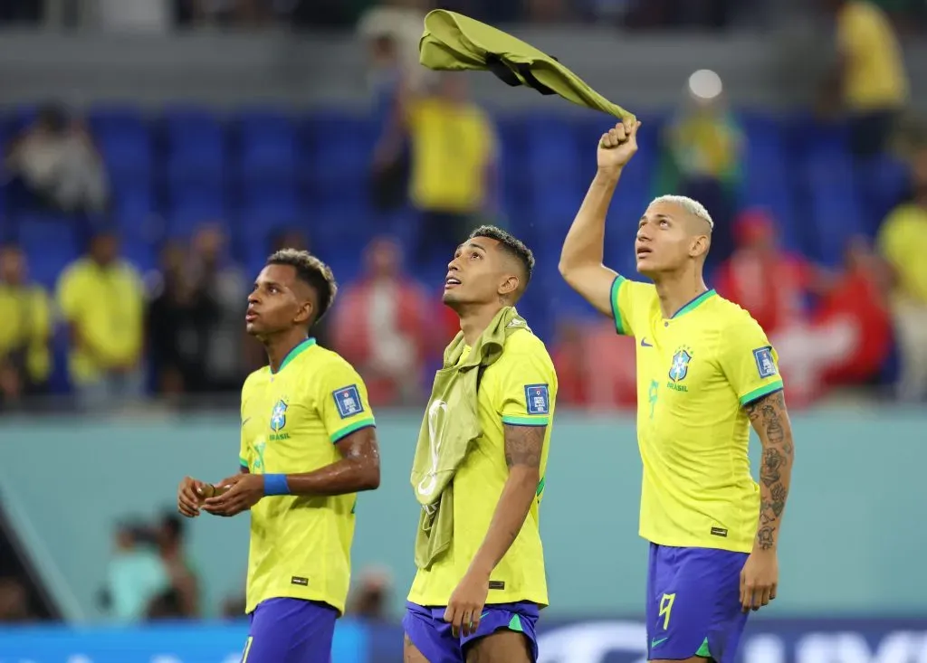 Antony, Raphinha and Richarlison of Brazil (Photo by Clive Brunskill/Getty Images)