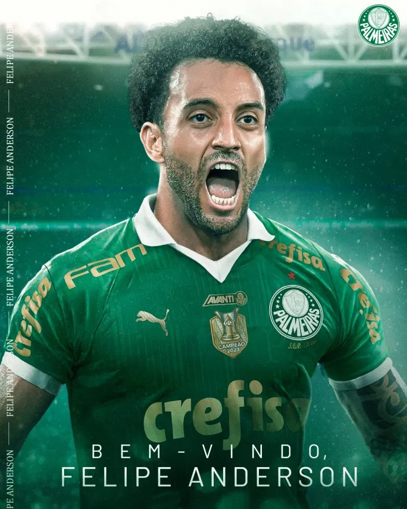Felipe Anderson é anunciado no Palmeiras. Arte: Divulgação