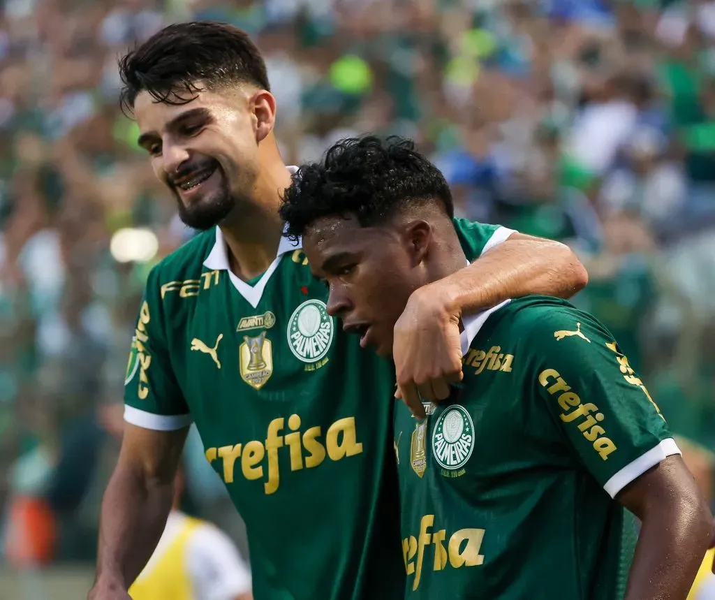 Endrick e Flaco López (Foto: Fabio Menotti/Palmeiras/Divulgação)