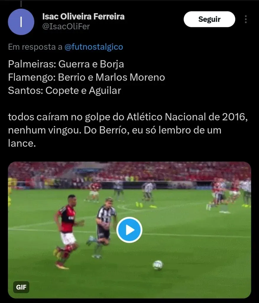 Torcida do Flamengo lembra do Atlético Nacional de Orlando Berrio