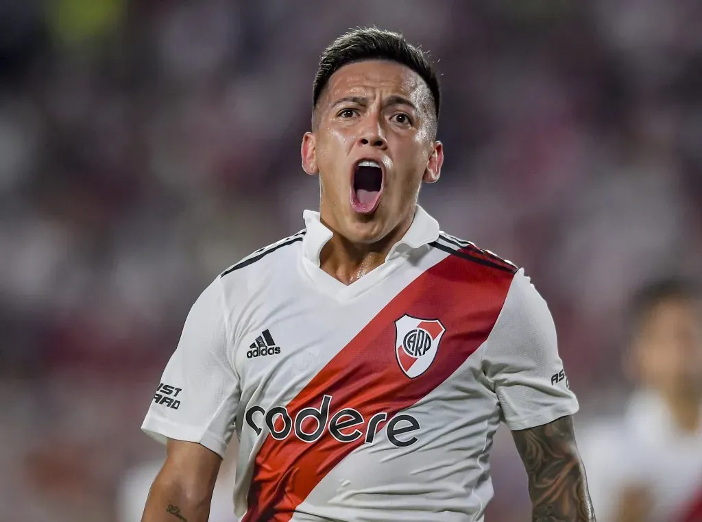 Esequiel Barco celebrando gol pelo River Plate. (Photo by Marcelo Endelli/Getty Images)
