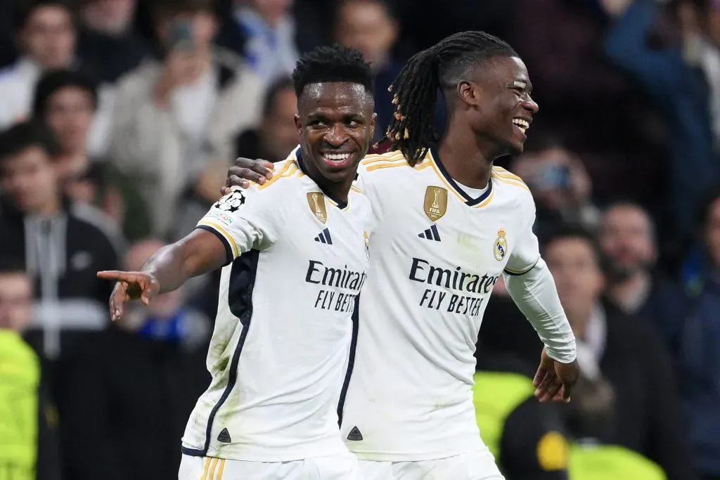 Vinícius Júnior celebrando gol na UEFA Champions League. (Photo by David Ramos/Getty Images)