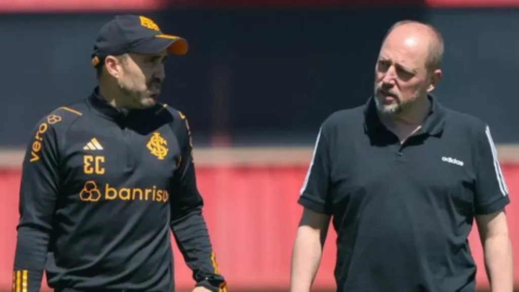 Técnico Eduardo Coudet e presidente Alessandro Barcellos (Foto: Ricardo Duarte/Internacional/Divulgação)