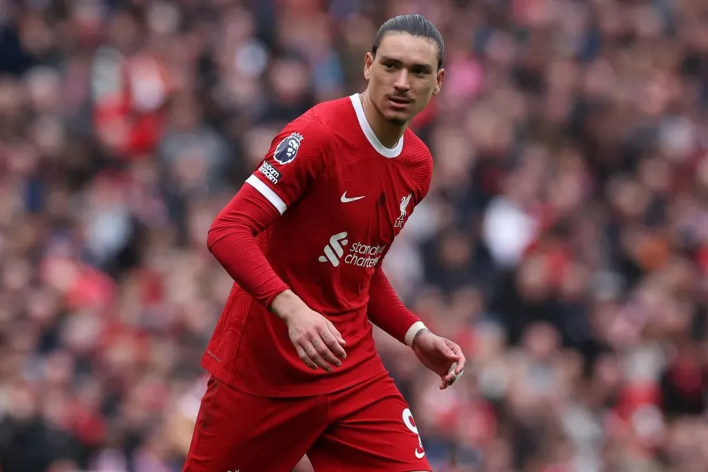 Darwin Nunez of Liverpool . (Photo by Michael Steele/Getty Images)