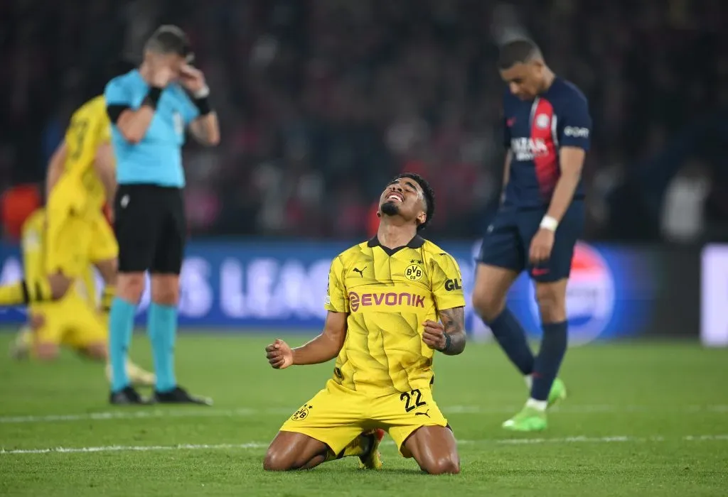 PSG 0-1 BVB. tween Paris Saint-Germain and Borussia Dortmund at Parc des Princes on May 07, 2024 in Paris, France. (Photo by Matthias Hangst/Getty Images)