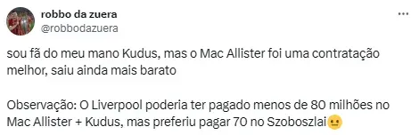 Torcedores do Liverpool comentam sobre Mac Allister