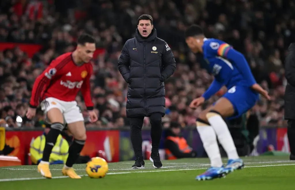 Maurício Pochettino enfrentando o Mancheter United como treinador do Chelsea na temporada 2023/24. Foto: Stu Forster/Getty Images.