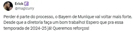 Torcedor do Bayern de Munique comenta sobre reforços