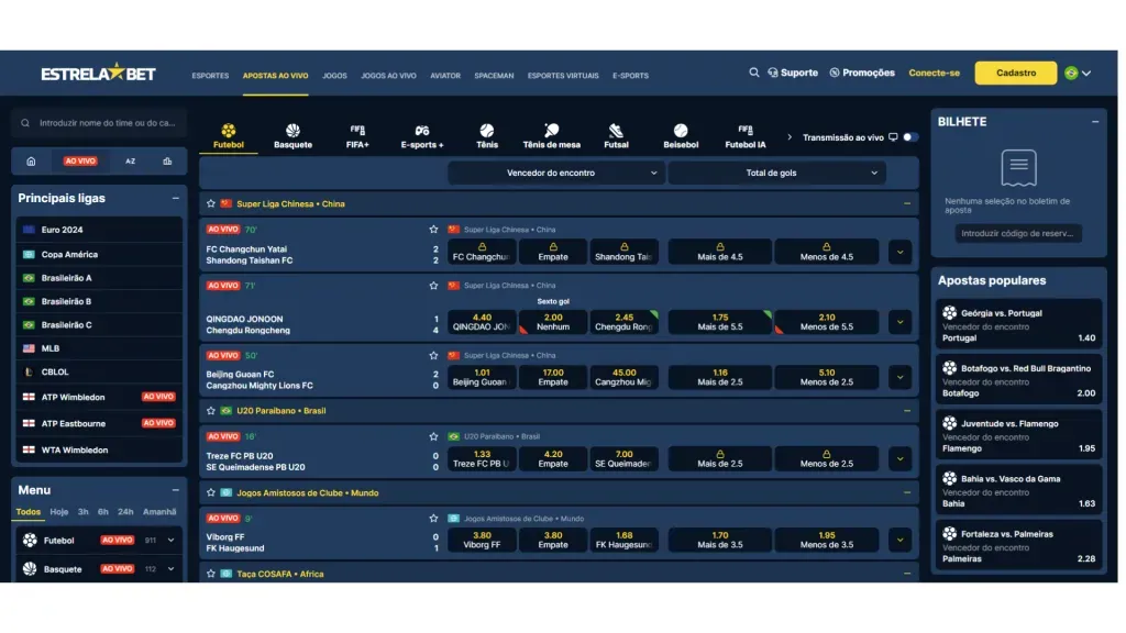 Além de apostar ao vivo, usuários podem assistir à transmissão e acompanhar as estatísticas da partida.
