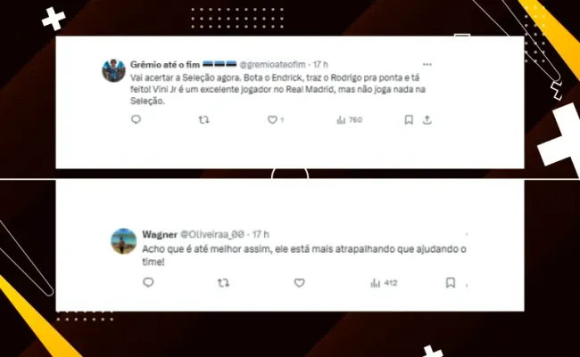 Torcedores comentam sobre Vini Jr estar suspenso contra o Uruguai nas quartas de final da Copa América