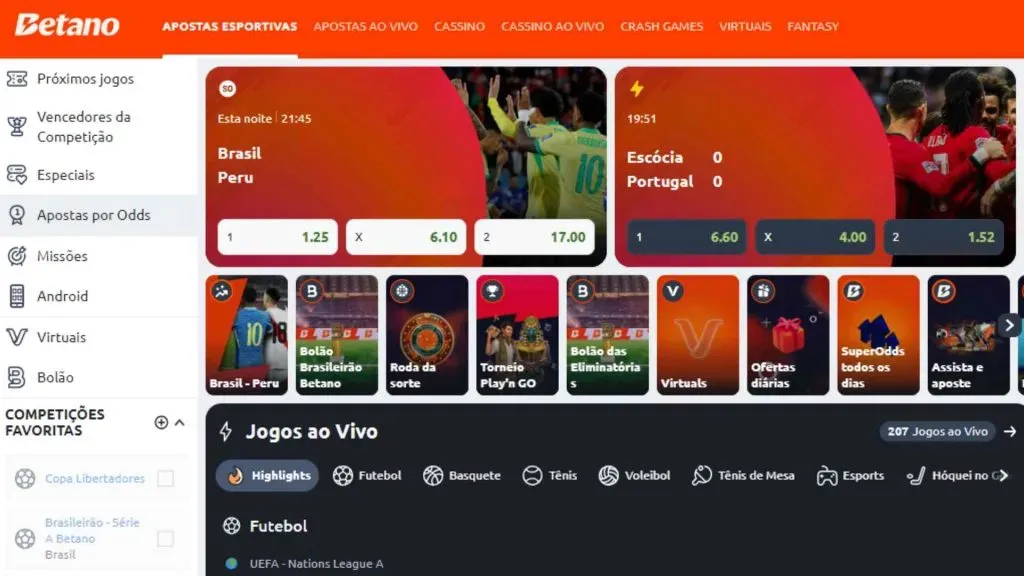 Navegação da plataforma é fácil e sem mistérios (Crédito: Reprodução / Betano)