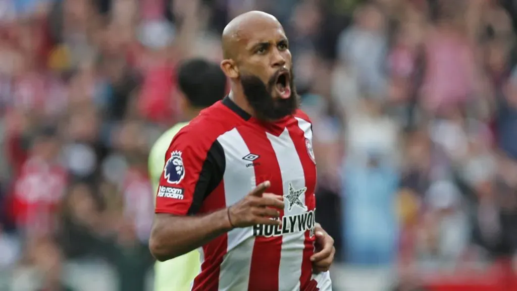 Bryan Mbeumo, do Brentford, celebra seu segundo gol da tarde durante a partida da Premier League entre Brentford e Southampton no GTech Community Stadium, em 31 de agosto de 2024, em Londres, Inglaterra. (Foto: IMAGO / Sports Press Photo)