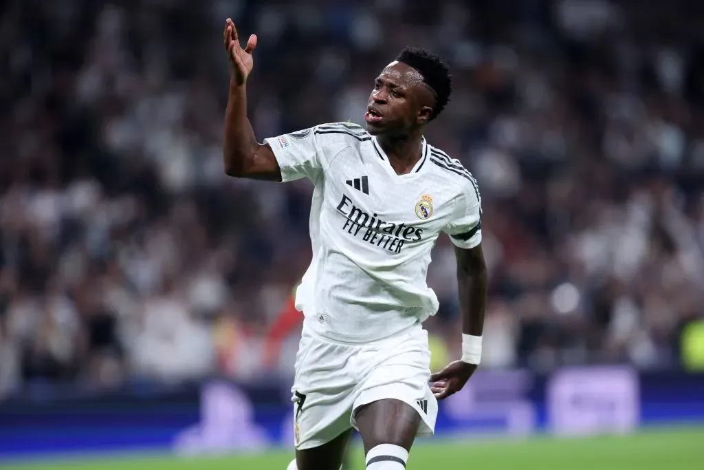 Vini Jr comemora gol marcado na Champions League. Foto: IMAGO / Buzzi.