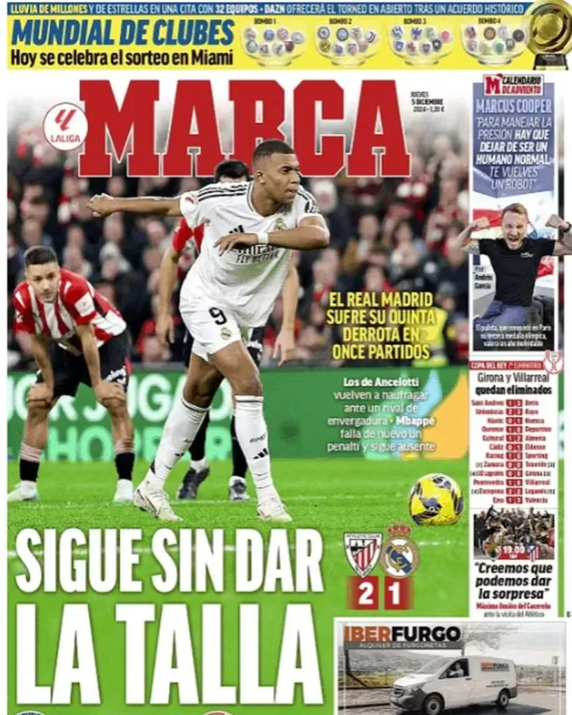 Capa do jornal Marca hoje, quinta-feira (5)