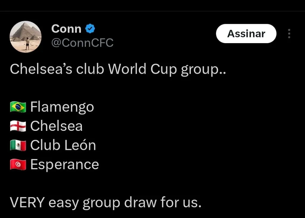 Reação de um torcedor do Chelsea sobre o grupo. Foto: Repercussão/X