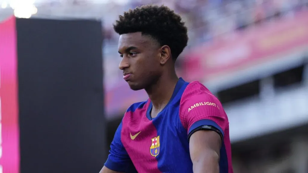 Alejandro Balde, lateral-esquerdo do Barcelona e da Espanha, durante a partida do Troféu Joan Gamper entre FC Barcelona e AS Monaco no Estadi Olímpic Lluís Companys, em 12 de agosto de 2024, em Barcelona, Espanha. (Foto: IMAGO / NurPhoto)