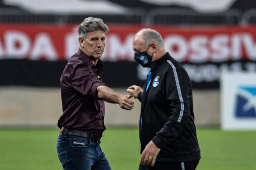 Felipão e Renato Portaluppi em Flamengo x Grêmio. Foto: IMAGO / Fotoarena.