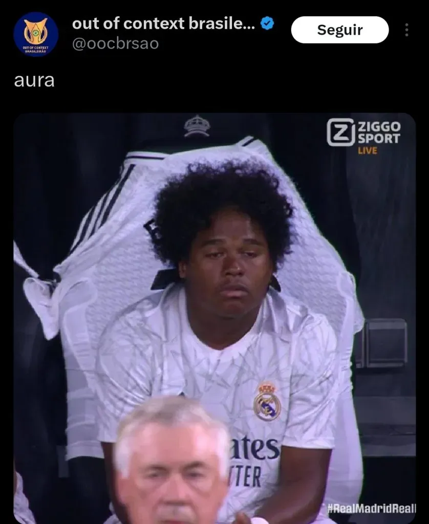 Endrick virou meme em Atalanta x Real Madrid. Foto: Repercussão X
