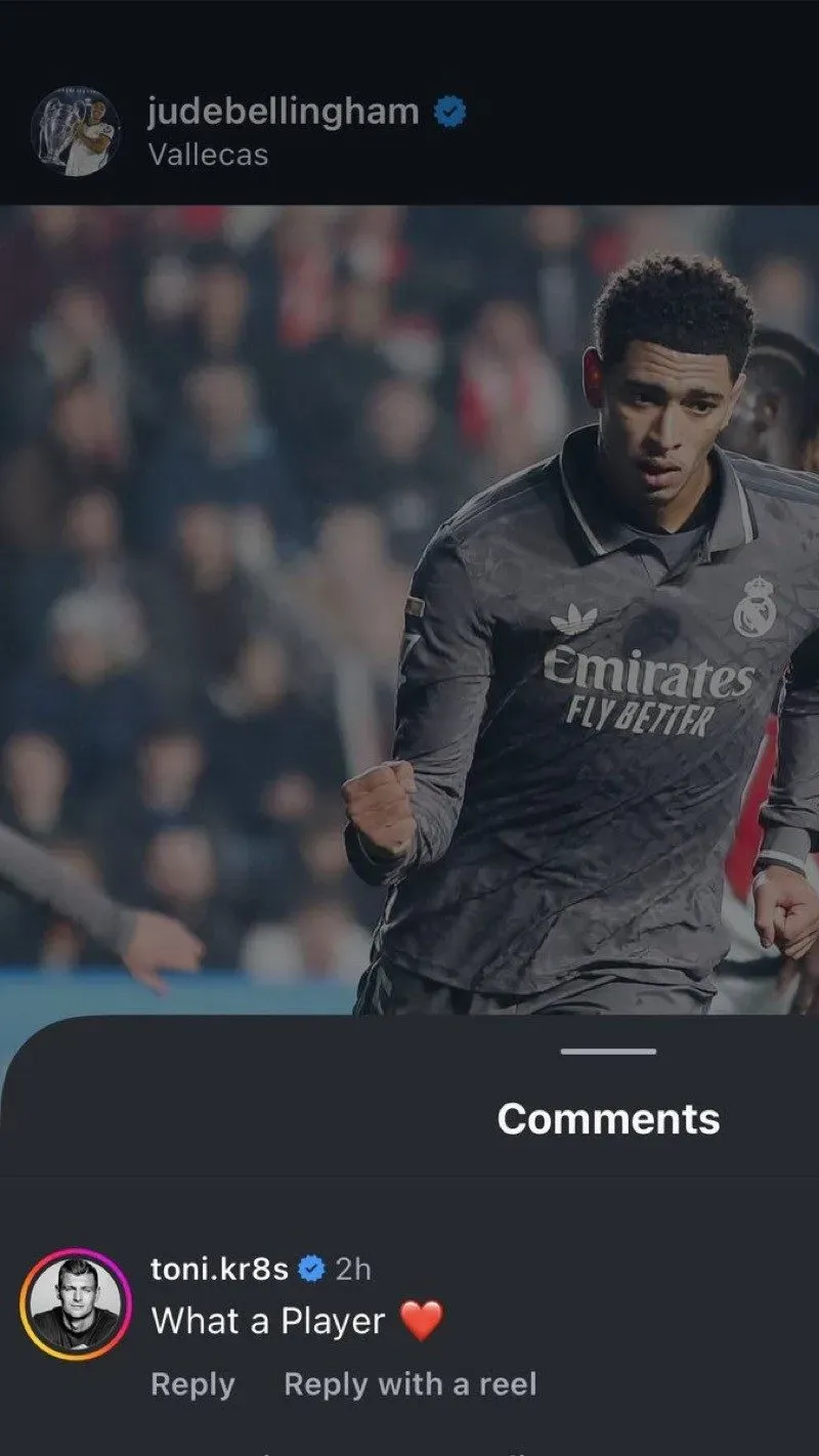 A mensagem do veterano, publicada nas redes sociais, reforça a importância de Bellingham para a equipe e destaca o impacto positivo que ele tem gerado desde sua chegada ao clube, embora a recente derrota para o Rayo Vallecano tenha evidenciado desafios a serem superados. (Foto: Divulgação/Instagram)