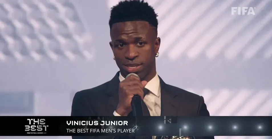 Vini Jr, do Real Madrid, foi eleito o melhor jogador do Mundo pela FIFA. Foto: Reprodução