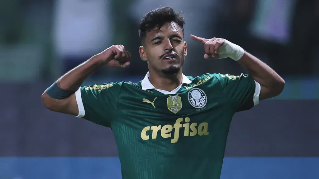 Gabriel Menino jogador do Palmeiras comemora seu gol durante partida contra o Cruzeiro (foto: Ettore Chiereguini/AGIF)