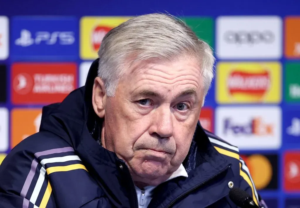 Carlo Ancelotti em coletiva. (Photo by Alex Livesey/Getty Images)
