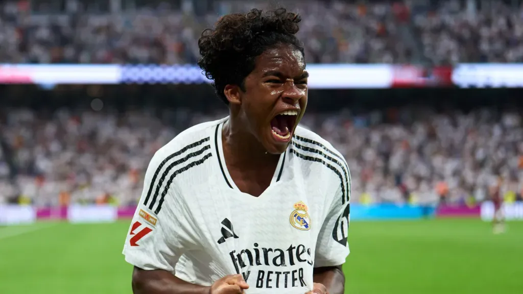 Endrick após marcar seu primeiro gol pelo Real Madrid (Photo by Angel Martinez/Getty Images)