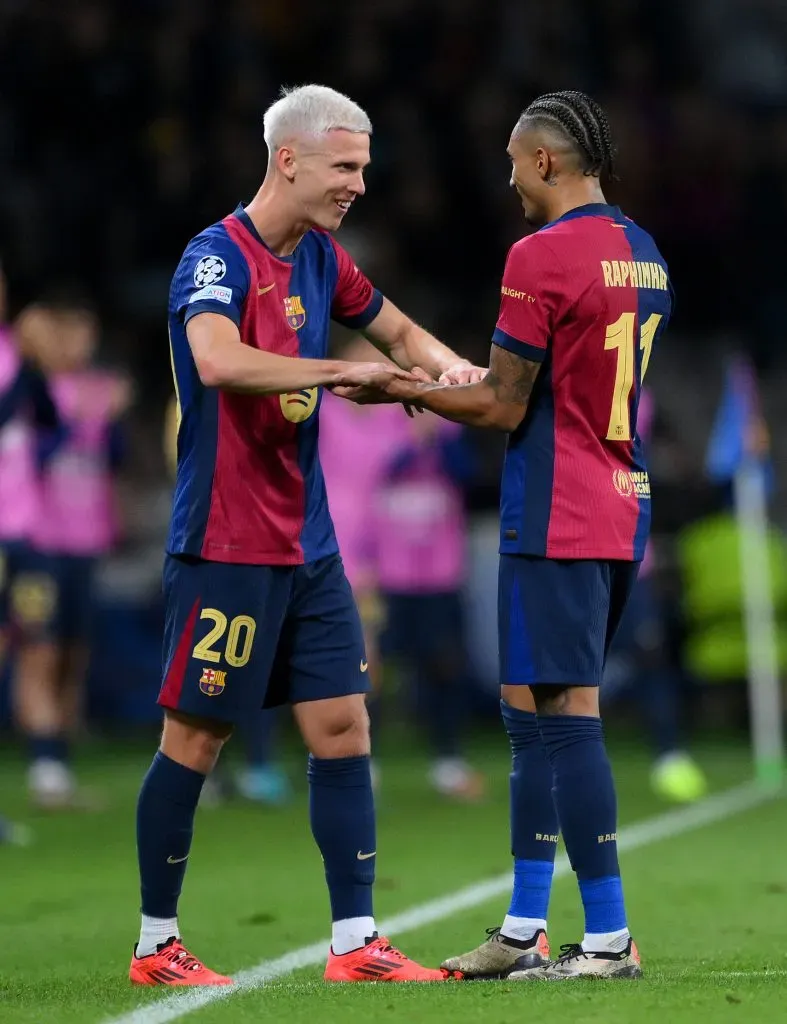 Manchester City também já demonstrou interesse em Dani Olmo, segundo a imprensa. Agora, busca uma proposta pra ter Raphinha, também do Barcelona. (Photo by David Ramos/Getty Images)