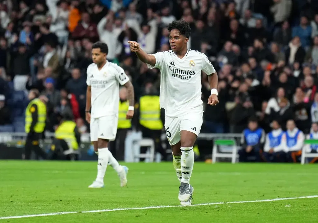 Endrick comemorando gol pelo Real Madrid. (Photo by Angel Martinez/Getty Images)