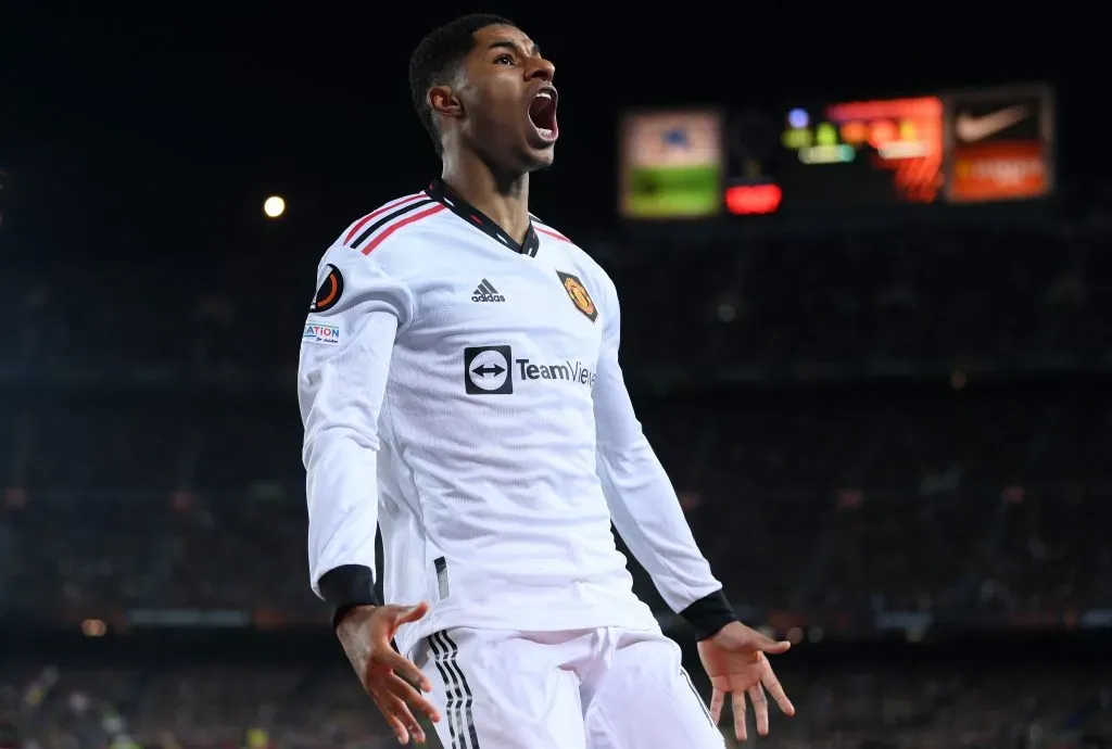 Rashford vs Barcelona. (Photo by David Ramos/Getty Images)