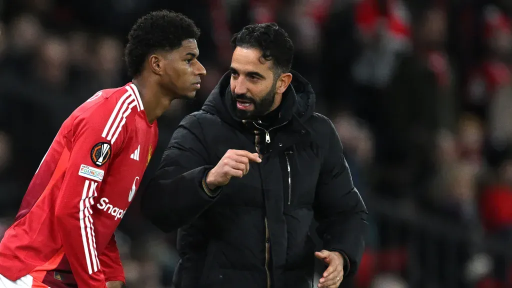 Marcus Rashford e Ruben Amorim pelo Manchester United (Photo by Justin Setterfield/Getty Images)