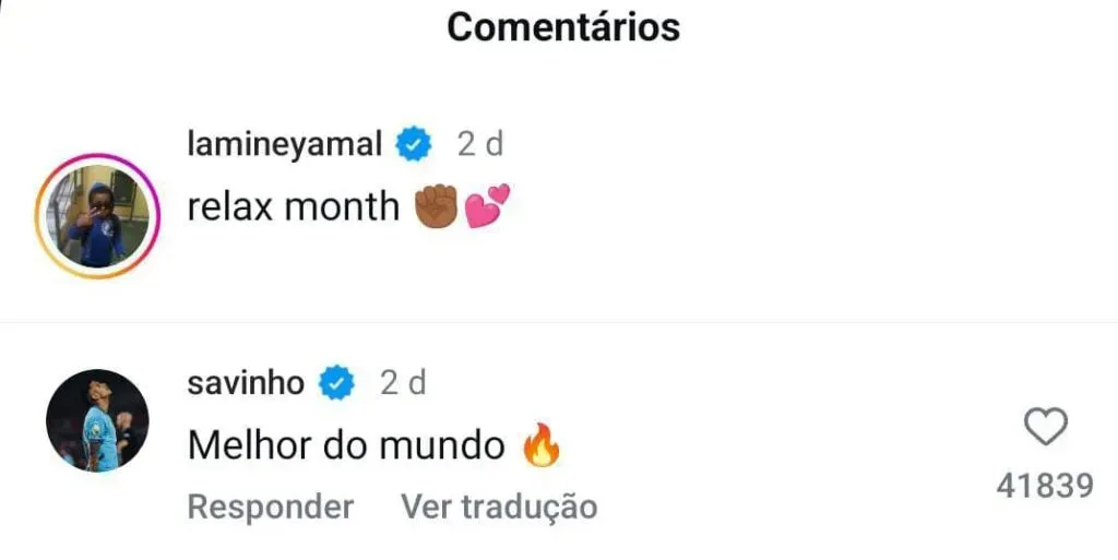 Comentário de Savinho na publicação de Yamal