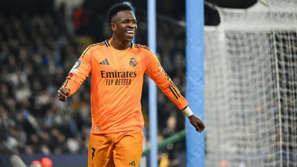 Vini Jr foi eleito craque do jogo na partida contra o Manchester City pela Champions League. Foto: Michael Regan/Getty Images