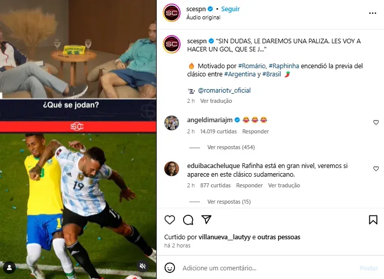 PRINT sobre Raphinha, da Seleção Brasileira, dizer que terá porrada em Argentina x Brasil