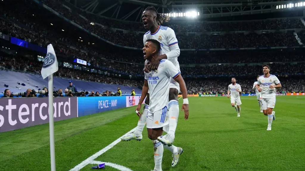Rodrygo e Camavinga comemorando gol do Real Madrid. Foto: Angel Martinez/Getty Images