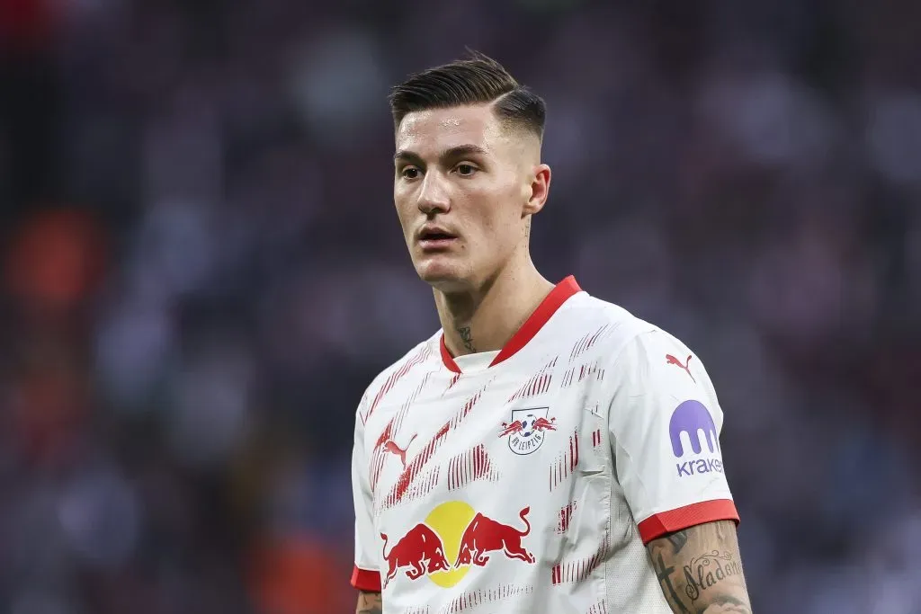 Šeško em jogo do RB Leipzig. Foto: Maja Hitij/Getty Images