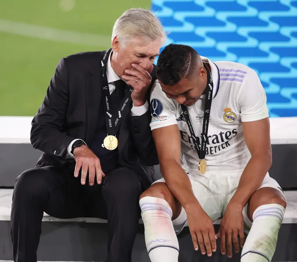 Casemiro e Ancelotti no Real Madrid (Photo by Alex Grimm/Getty Images)