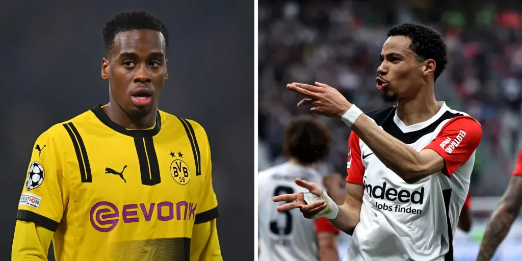 Jamie Gittens, ponta do Borussia Dortmund (Photo by Alessandro Sabattini/Getty Images) e o atacante Hugo Ekitike, do Eintracht Frankfurt (Photo by Christof Koepsel/Getty Images) que eram alvos do Chelsea para o Super Mundial de Clubes, porém, segundo os portais Daily Mail e TEAMtalk, os três negócios não avançaram a tempo.