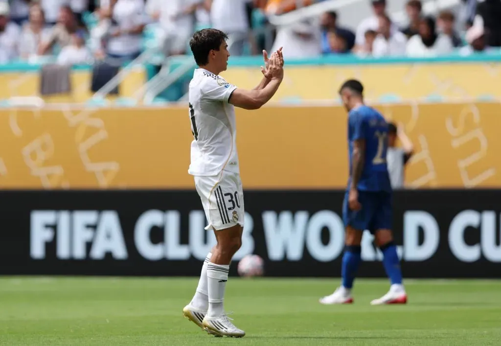 Gonzalo García marcou o primeiro gol do Real Madrid contra o Al Hilal e agora pode ser um outro concorrente para Endrick, por exemplo. (Photo by Megan Briggs/Getty Images)