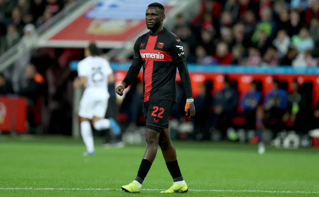Boniface em jogo do Bayer Leverkusen. Foto: Lars Baron/Getty Images