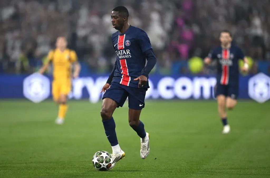 O jogador do PSG, Ousmane Dembélé, em ação durante a final da Liga dos Campeões da UEFA 2025, entre Paris Saint-Germain e FC Internazionale Milano, em 31 de maio de 2025, em Munique, Alemanha. (Foto de Stu Forster/Getty Images)