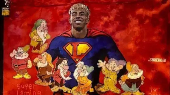 Mural de Lamine Yamal vandalizado em Barcelona. Foto: Reprodução